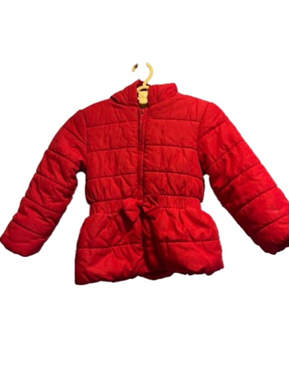 Little Me Bright Red Quilted Bow-Waist Puffer Jacket